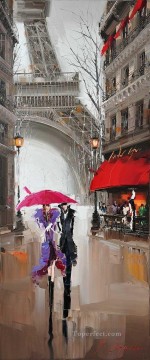傘の下のカップル エッフェル タワー カル ガジュム テクスチャ Oil Paintings